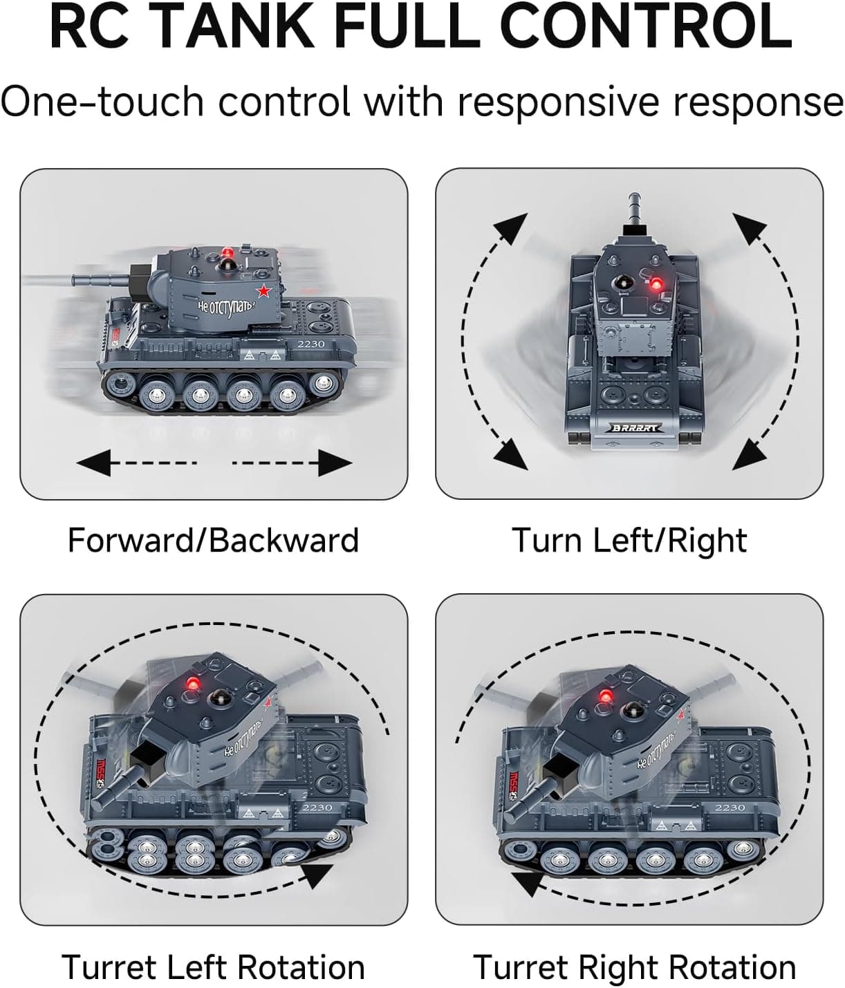 BRRRRT 1:64 Mini RC Battle Tank with 330° Rotating Turret — view 4