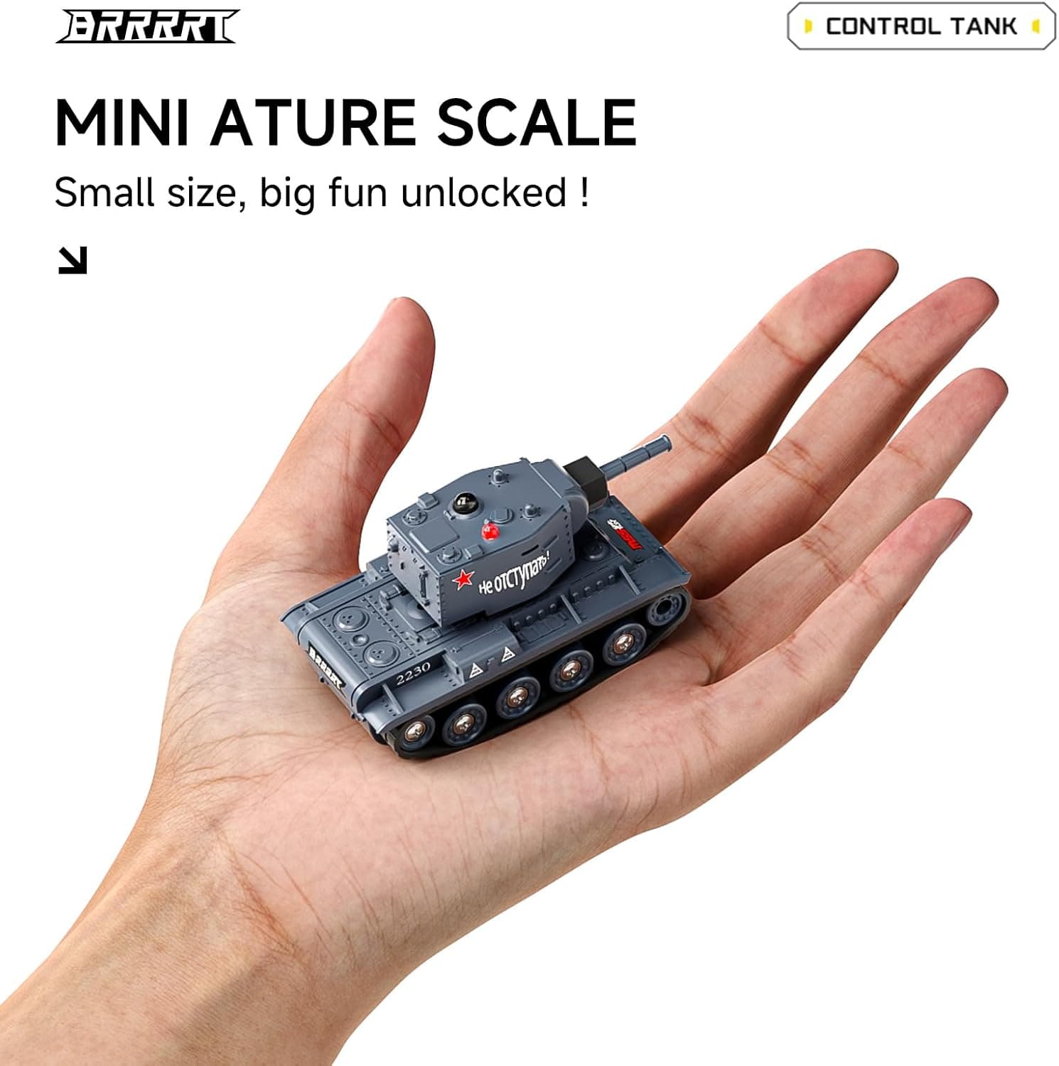 BRRRRT 1:64 Mini RC Battle Tank with 330° Rotating Turret — view 5