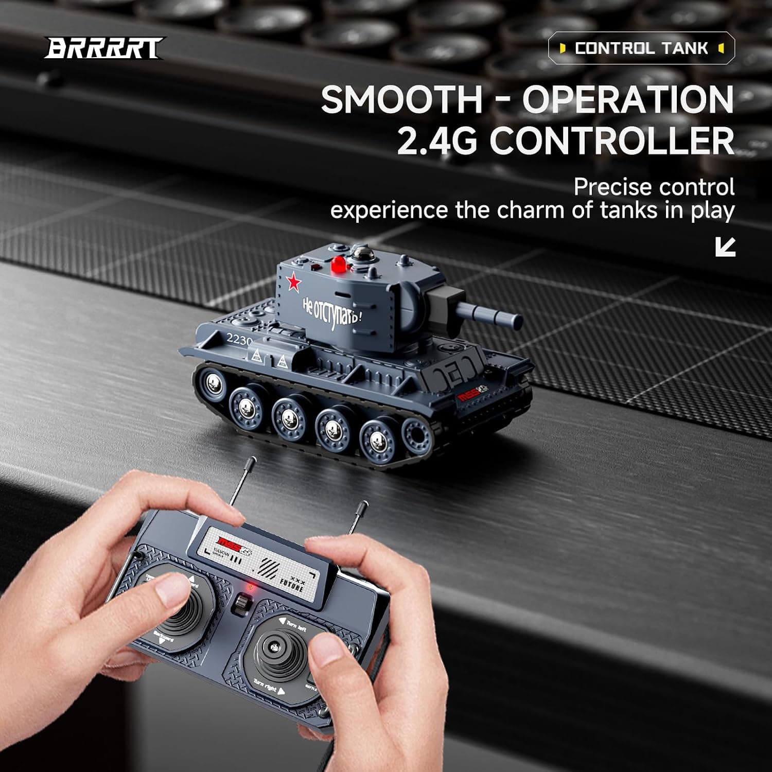 BRRRRT 1:64 Mini RC Battle Tank with 330° Rotating Turret — view 7