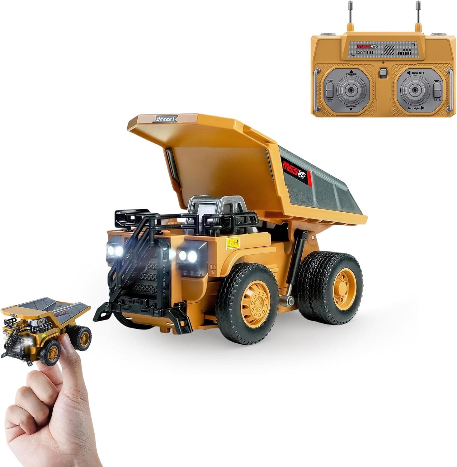 BRRRRT 1:64 Mini RC Dump Truck, 8-Channel Full Proportional Remote Control — view 2
