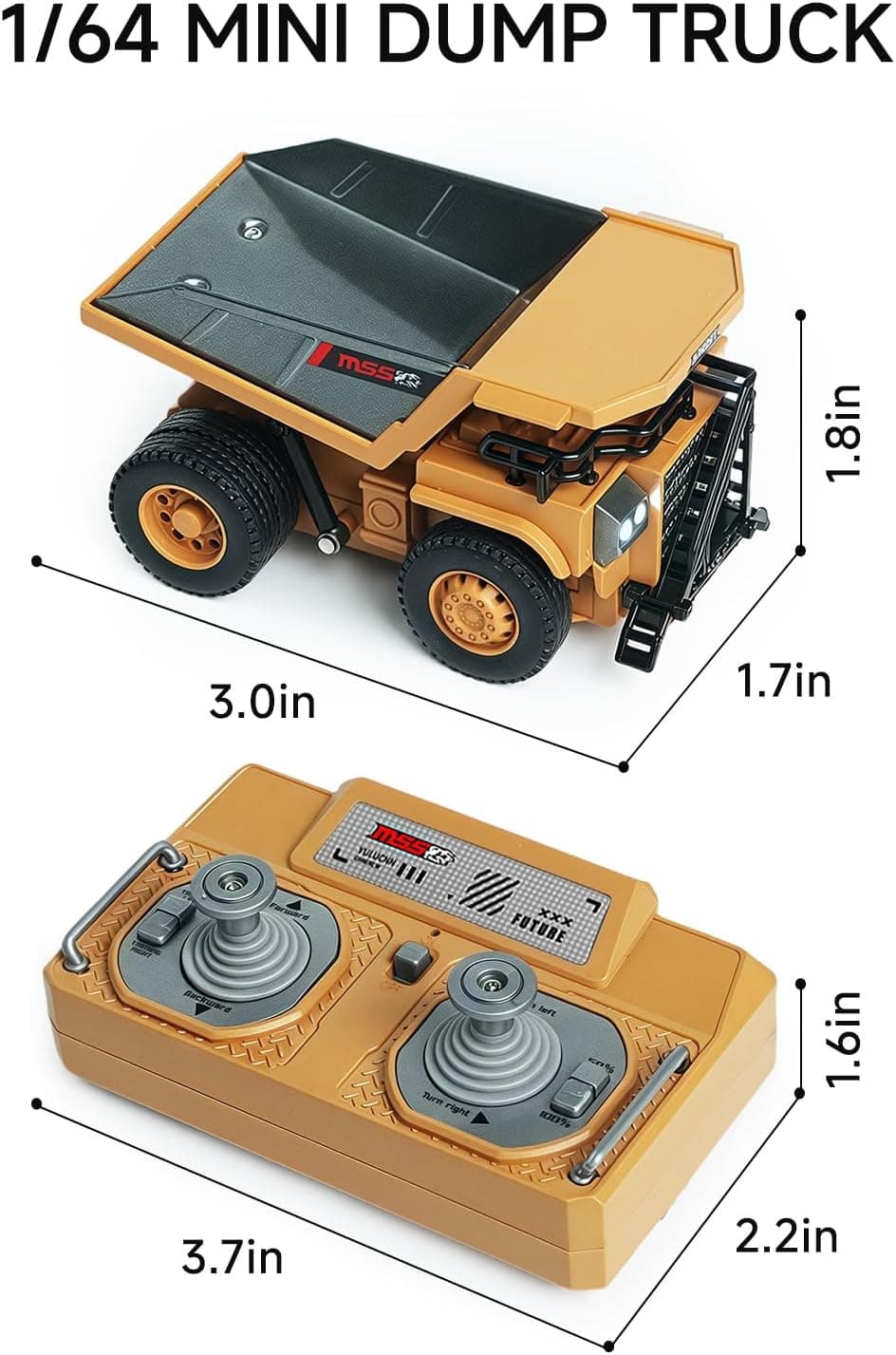 BRRRRT 1:64 Mini RC Dump Truck, 8-Channel Full Proportional Remote Control — view 3